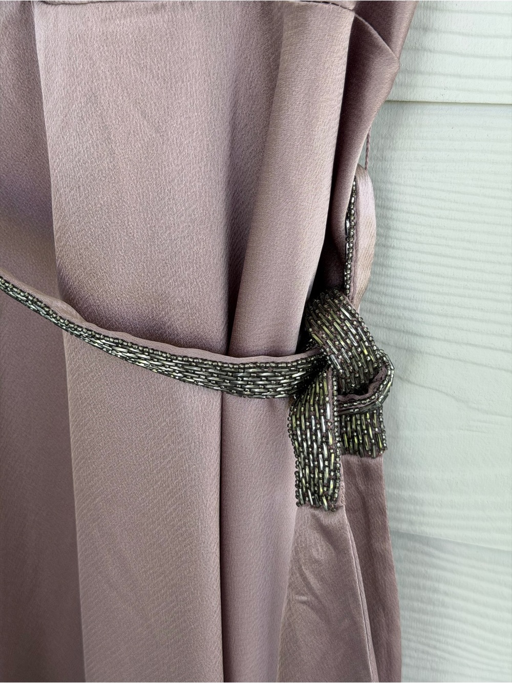 NWT Lauren Ralph Lauren Dress Size 16 Mauve Satin Faux Wrap Midi Beaded Belt - Picture 5 of 11